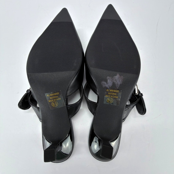 Soda Black Pointed Toe Mules Kitten Heels Buckle Straps Sze 8.5 Slip On Business - Picture 7 of 10